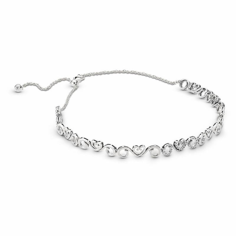 Pandora Australia Heart Swirls Choker Necklace - Sterling Silver | YVUZMO796